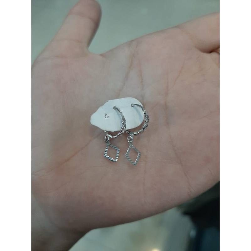 Anting jepit gantung wajik emas putih 375