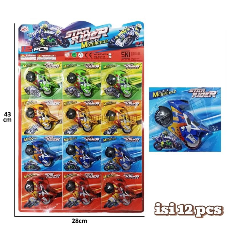 ( 1 Lembar = 12 Pcs ) Mainan Anak Motor Spin Go Besar Fullback Super Spin / MAINAN Motoran FULLBACK