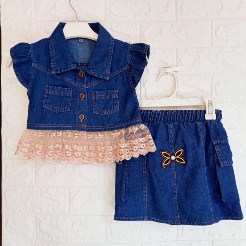 Setelan Rompi Tile + Rok Kargo Jeans / Setelan Jeans Anak / Baju Anak / Jeans Anak / Rok Kargo / Rom