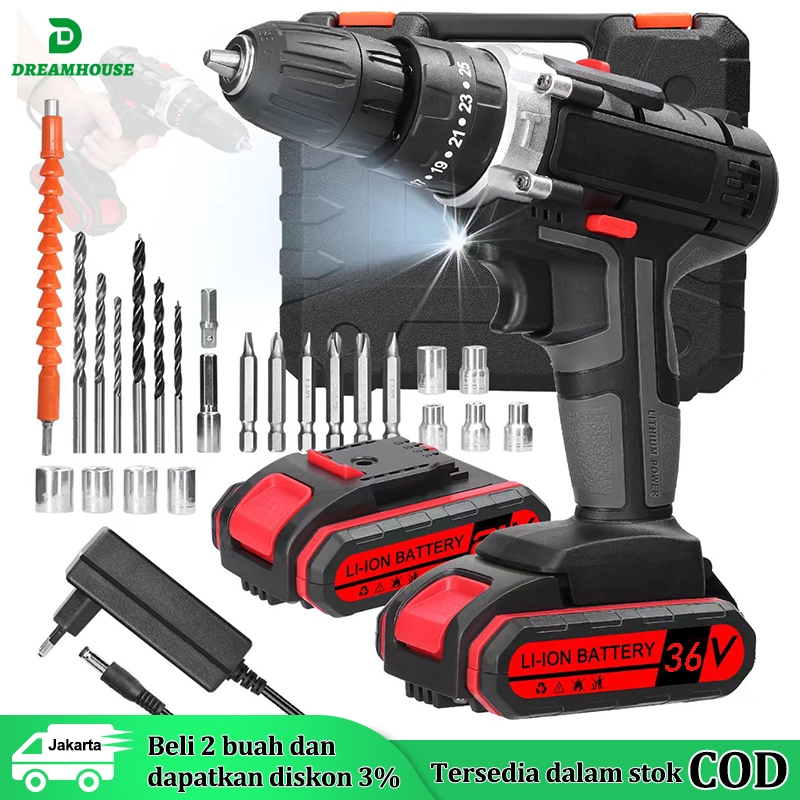 MESIN BOR MURAH ALAT-ALAT LISTRIK BOR LISTRIK + BATERAI + CHARGER 36V TANPA KABEL BOR LISTRIK BOR