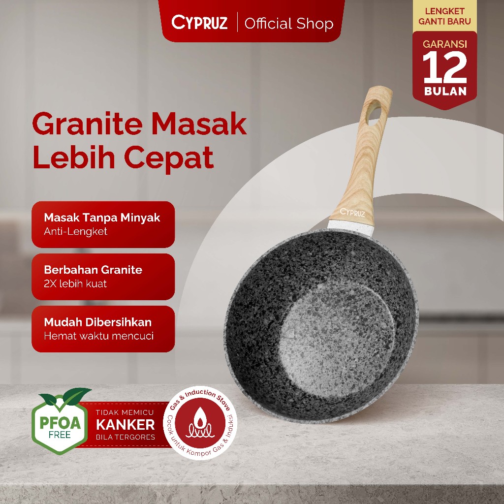 Cypruz White Granite Fry Wok Wajan Tebal Anti Lengket