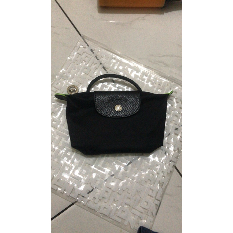 longchamp le pliage green pouch black