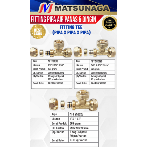 MATSUNAGA fitting pipa air panas & dingin Fitting fee : (PIPA X PIPA X PIPA)