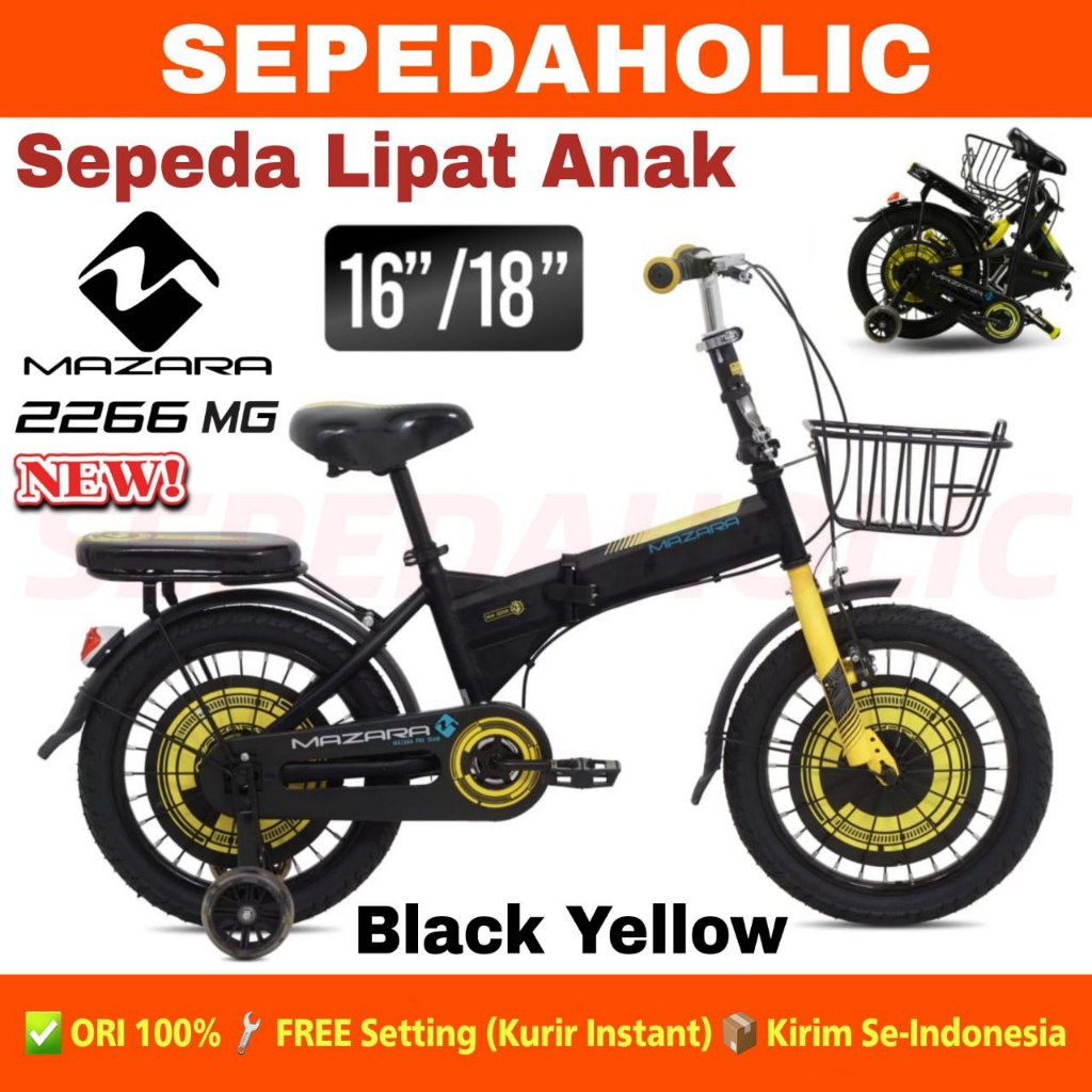 Sepeda Lipat Anak MAZARA 2266 MG Ukuran 16 & 18 Inch Keranjang Keranjang Boncengan
