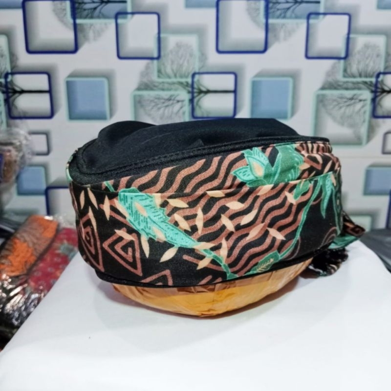 Peci batik laut imamah blangkon biru udeng santri modern permanen  siap  di pakai