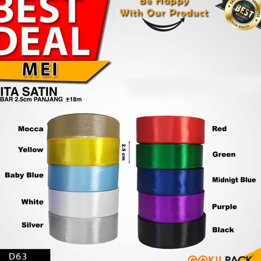 

TERLARIZZZ Pita Satin Ribbon Kado 1 Inch 25 cm Panjang 18 MeterD63
