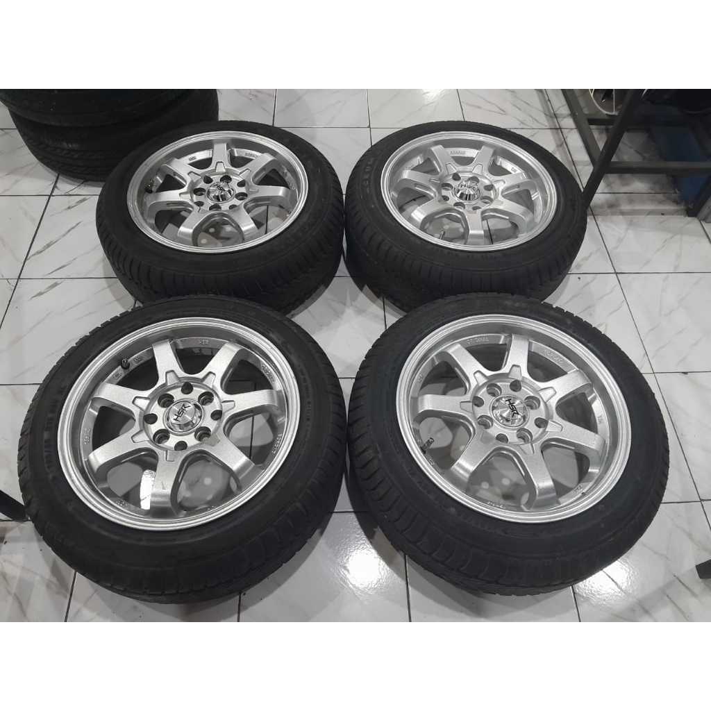 VELG MOBIL BEKAS HSR BOROKO SRD R15X6,5 8X100/114 ET42SLV +BAN FORCEUM 185 55 R15 VELG UNTUK MOBIL A