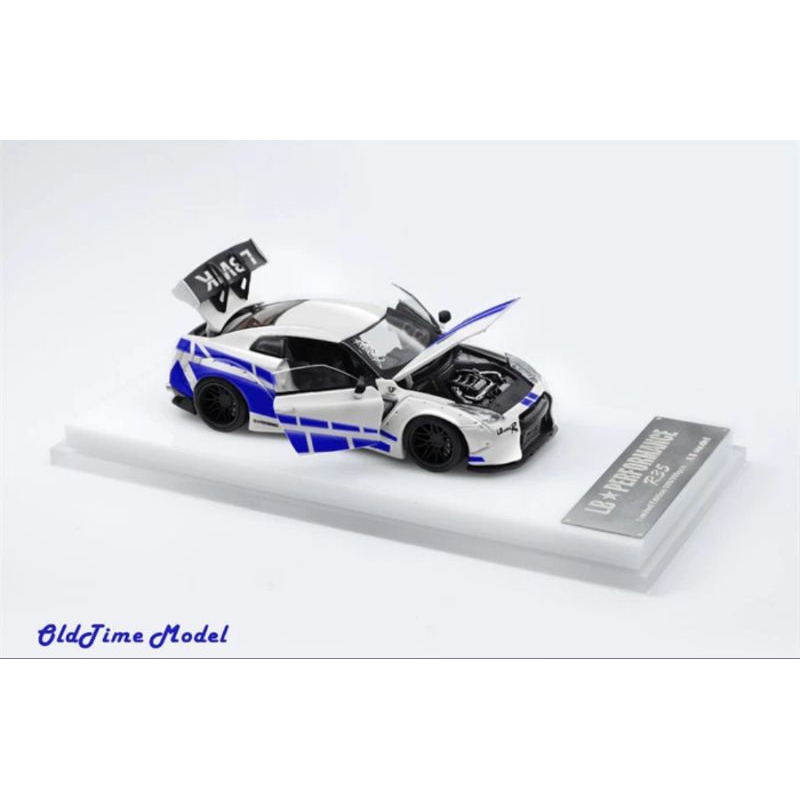 OldTime Model 1:64 GT-R R35 LB1.0 FNF White with Blue Strips ( FULL OPEN PART )