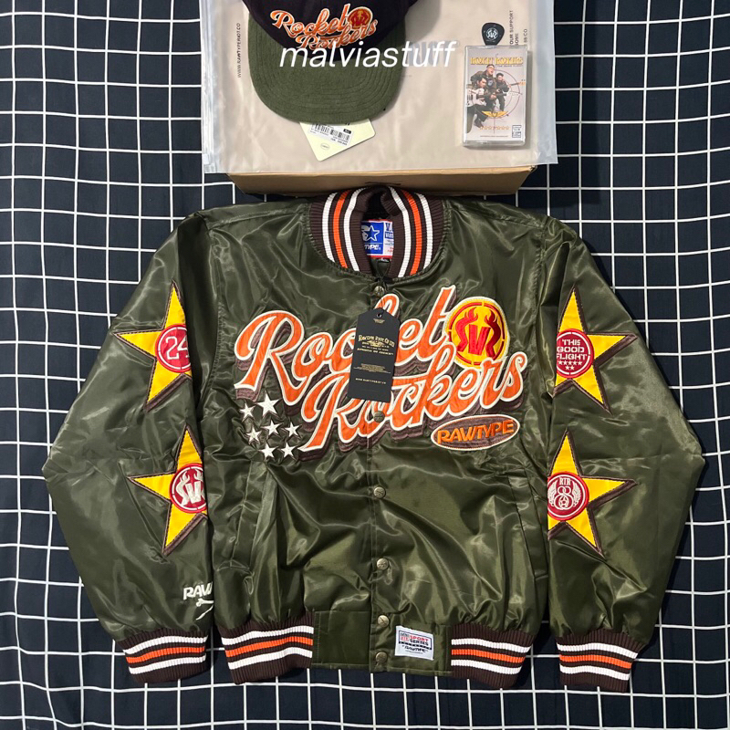 RAWTYPE RIOT X Rocket Rockers Jacket Varsity Coach Olive (Paket Bundling)