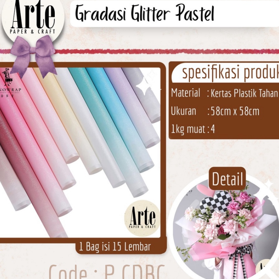 

NEWPRODUCT 15 Lembar Cellophane Gradasi Glitter Pastel Kertas Buket Korea Bunga Flower Wrapping Paper Kado Arte Grosir Jakarta PCDBC
