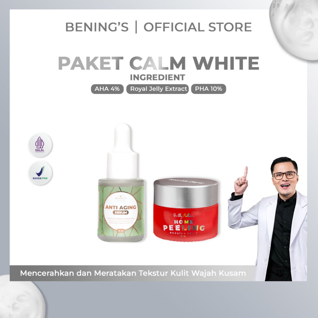 Benings By Dr Oky Pratama Bening's Clinic Indonesia - Paket Calm White (Serum Anti Aging+Home Peelin