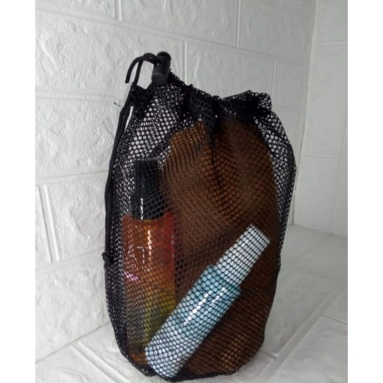 CUCI GUDANG Pouch Bag Pria Wanita Bahan Jaring Tas Handuk Pouch Alat Mandi  Hitam