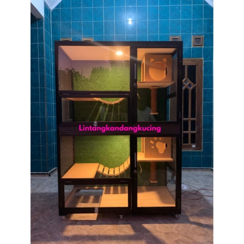 Kandang kucing 2 tingkat kandang kucing alumunium rumah kucing kandang kucing besar kandang kucing m