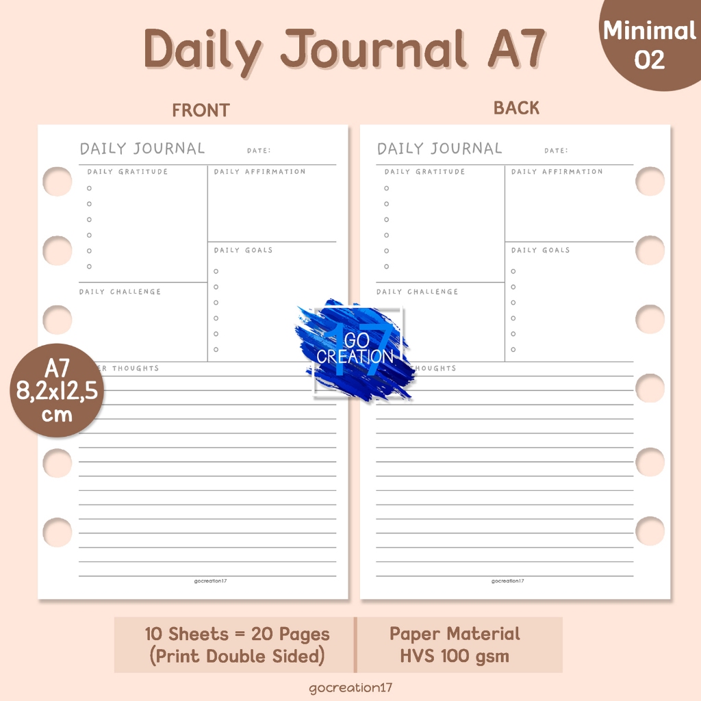 

Buku Planner Refill Kertas Isi Binder Daily Journal Simple Minimalis A7