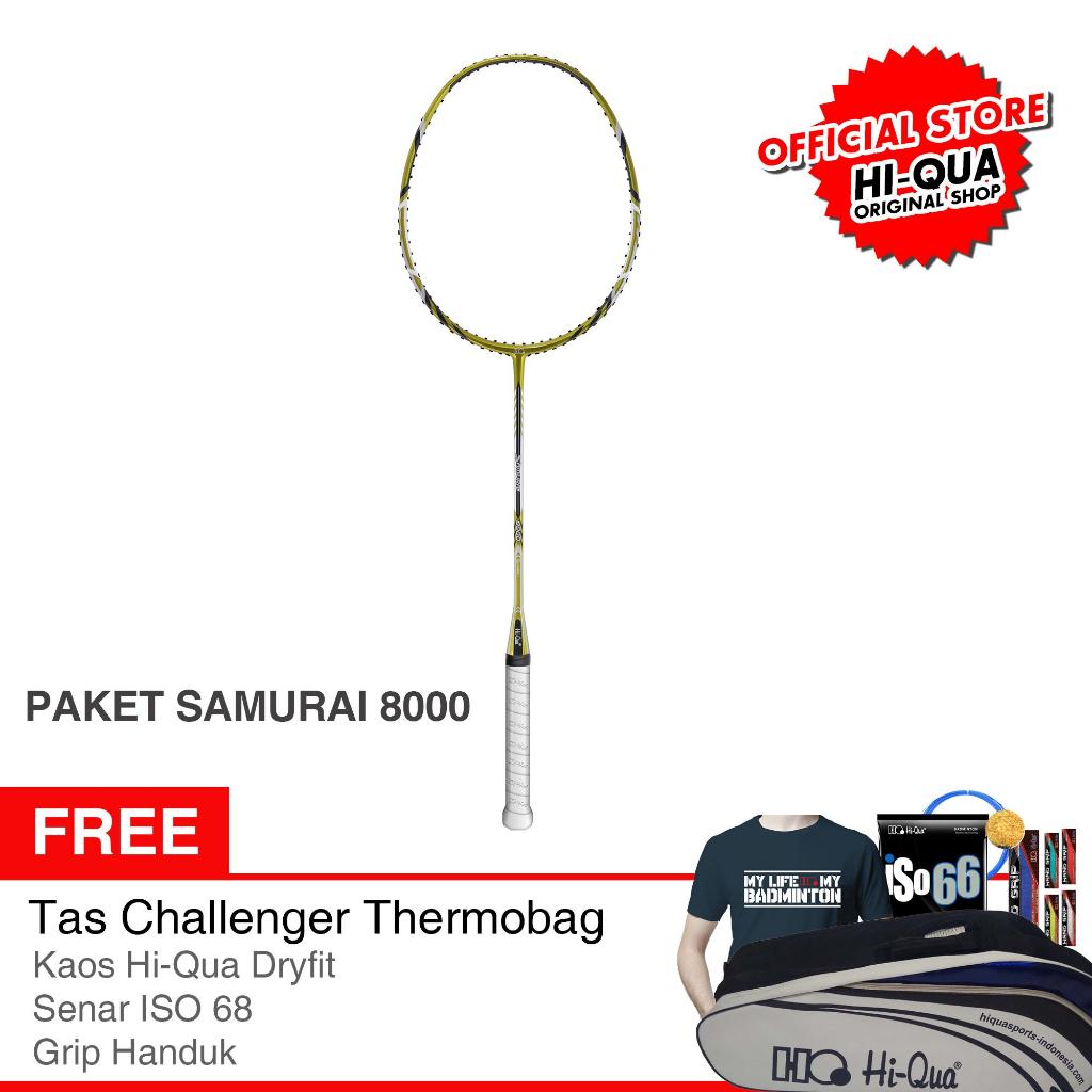 Hi-Qua Paket Raket Bulutangkis Full Carbon Samurai ( Free Senar ISO66, Tas, Kaos, Grip)