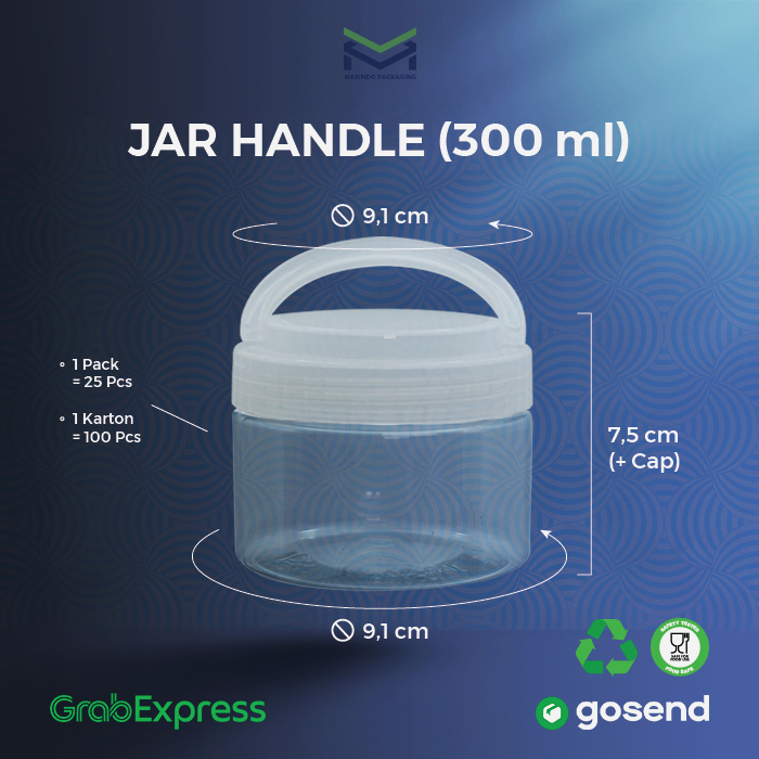 100pcs - Jar PET 300ml - Toples Tabung 300 ml - Toples Plastik 300 ml - Toples Kue Snack - Clear Ben