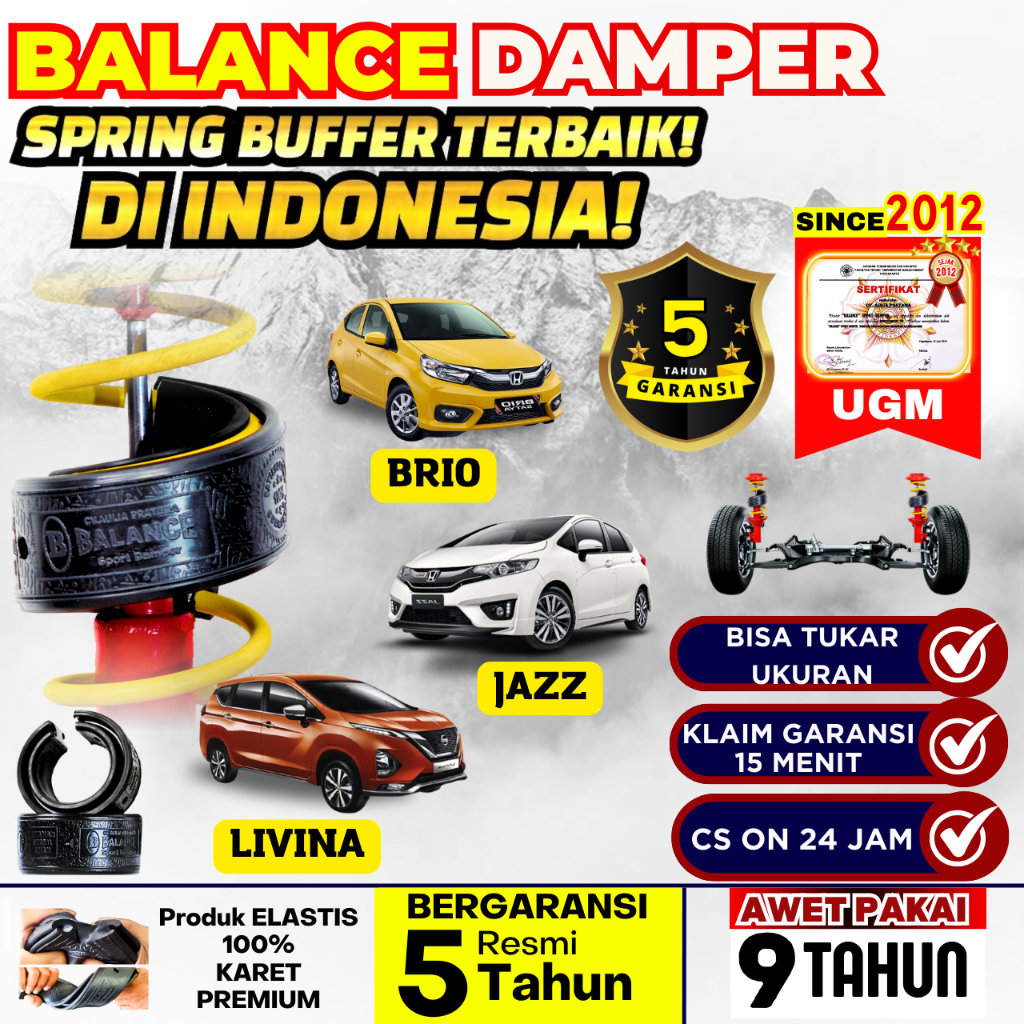 BALANCE Spring Buffer Mobil BRIO JAZZ  LIVINA Damper Shock Mobil GARANSI 5 Tahun - UGM Sertifikat
