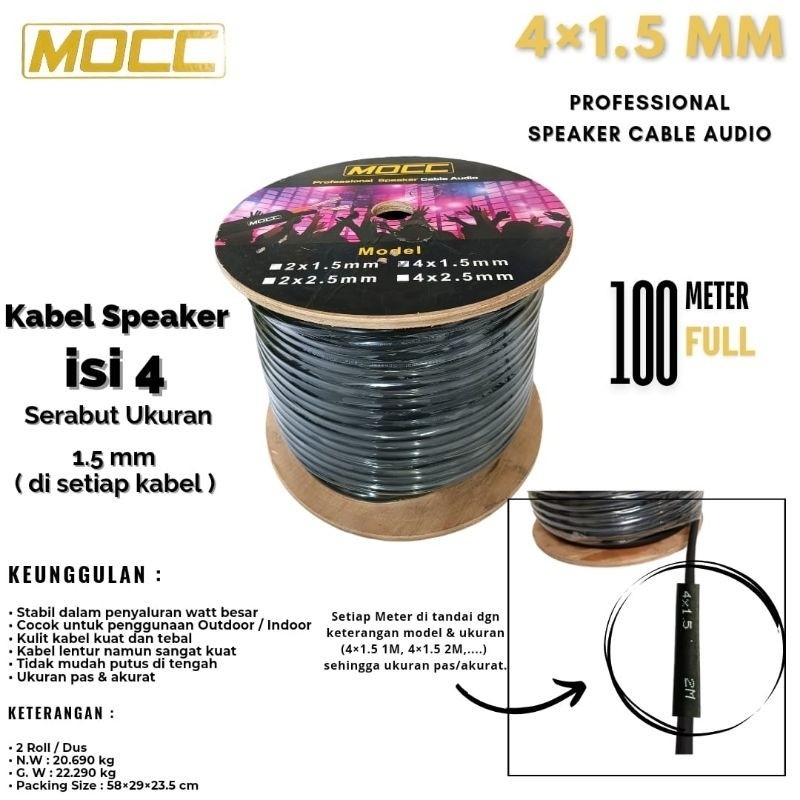Kabel Speaker MOCC 4x1.5mm Kabel Audio Spiker Original Lentur