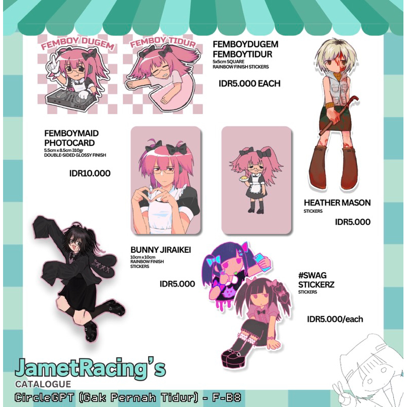 

leftover comifuro / chibicon stickers and photocard ( feminine boy, jirai kei, yami kawaii, silent hill 3)