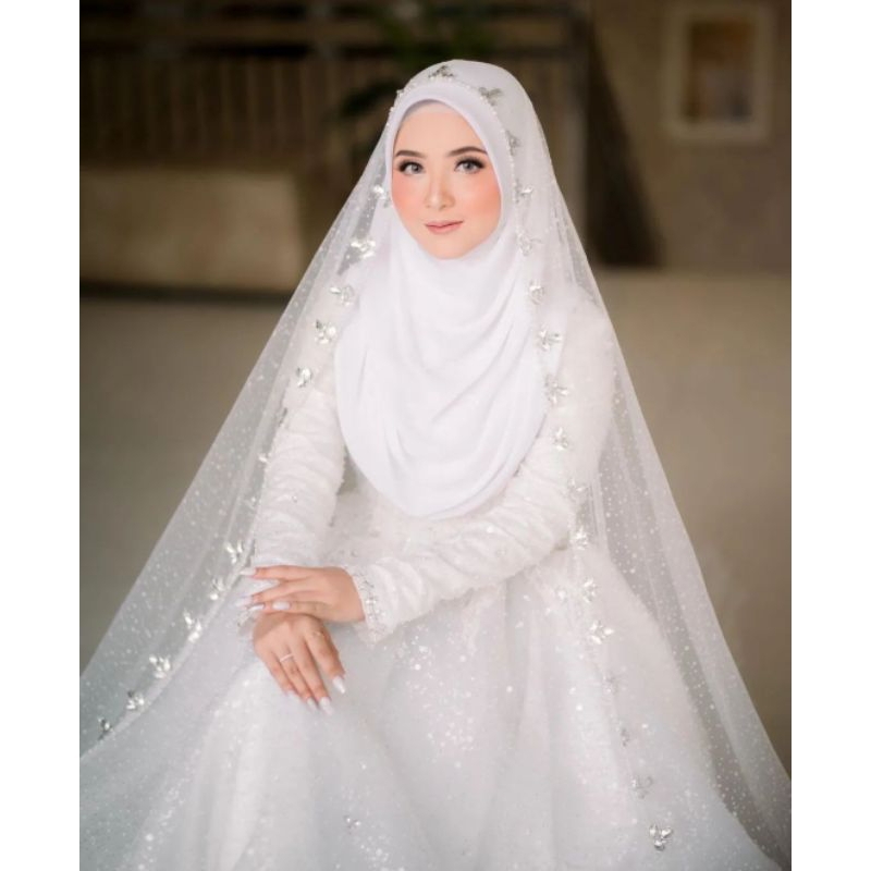 set wedding syari/ veil/ wedding dress/ gaun akad/ gaun pengantin/ simple wedding syari