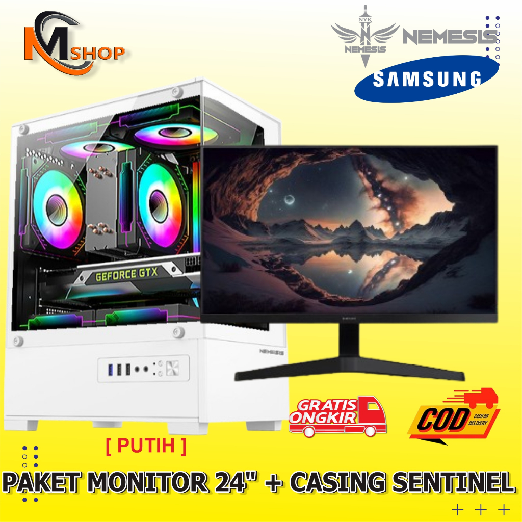 Monitor 24" Inch Samsung dan Casing PC Gaming Case Komputer