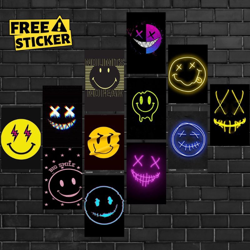 (16pcs)Poster Gambar Dinding Kamar Cowok Smile Aesthetic
