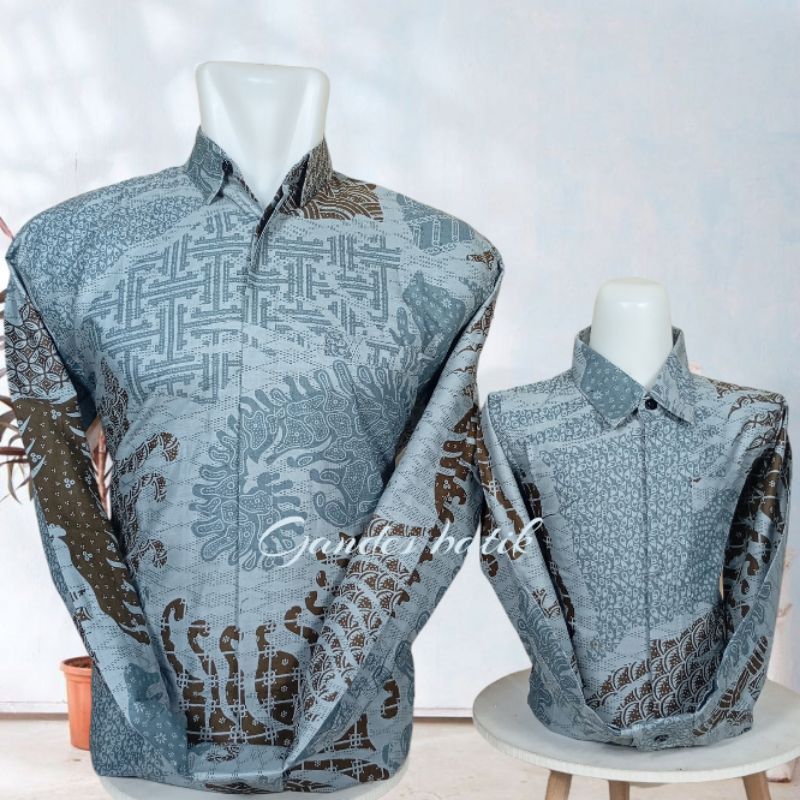 batik couple ayah dan anak laki laki kemeja batik abu abu