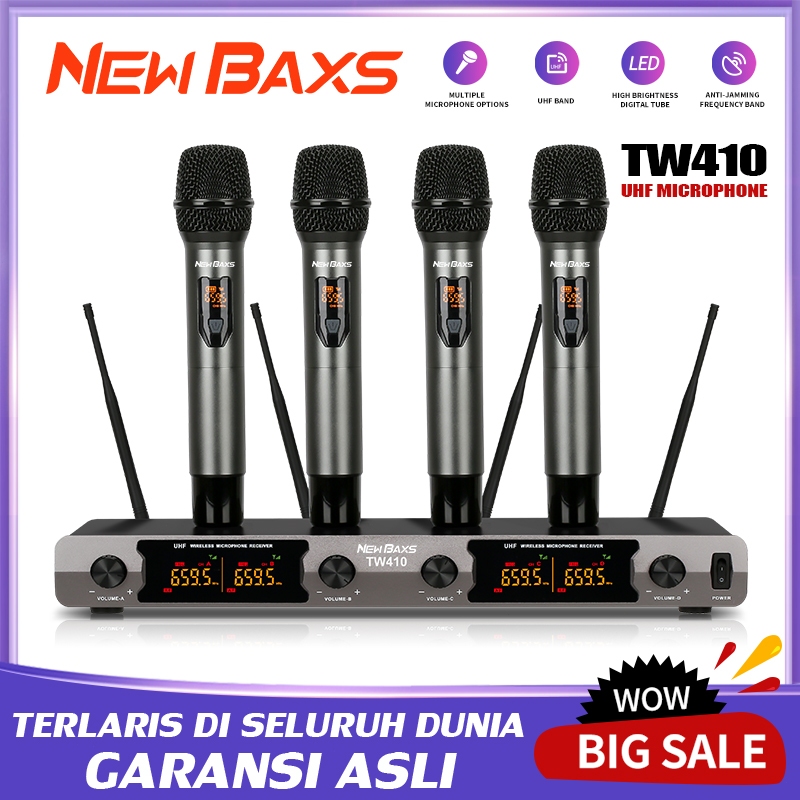NEW BAXS TW410 Mikrofon Nirkabel Satu Trailer UHF Band 4 4 Mikrofon Nirkabel Genggam 4 Mikrofon 4 Sa