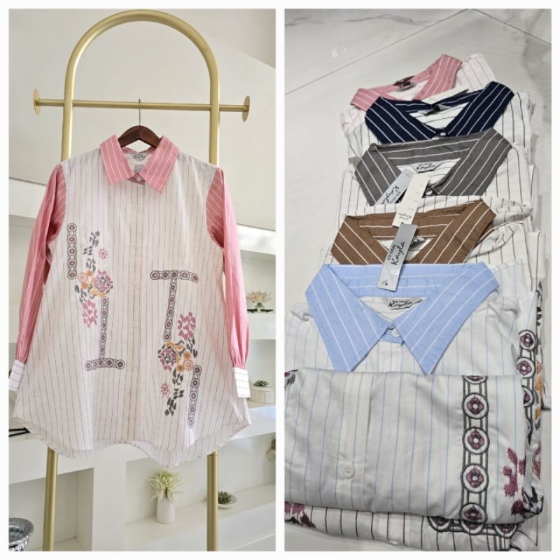 Kemeja Salur katun Jepang [2 warna) mix Bordir ori By Edness Kayla