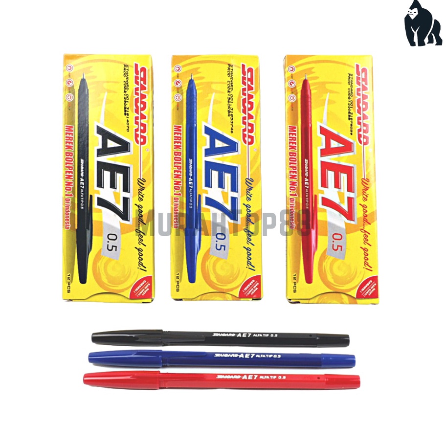 

AYO BELI Pulpen Standard AE7 Ballpoint Bolpen Pen Hitam Biru Merah 1 BOX isi 12 PCS