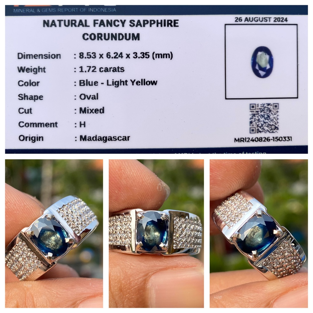 Natural 1.72ct fancy blue sapphire heat ring perak simple