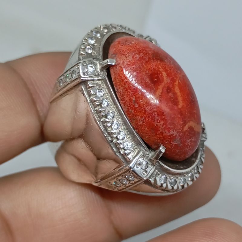 Cincin Pria Batu Marjan Perak Silver 925