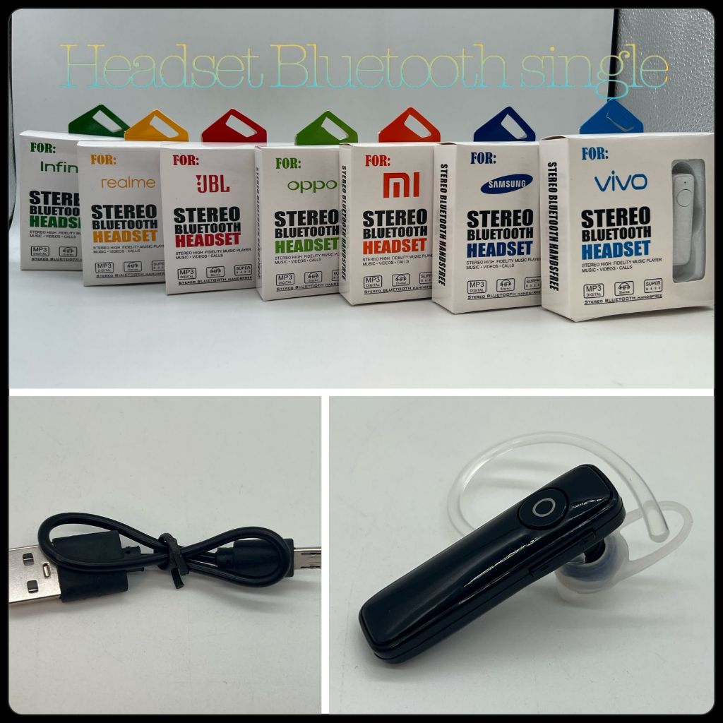 Headset Handsfree Bass Bluetooth Single Headset Bluetooth Wireless Universal Handsfree Earphone Blue