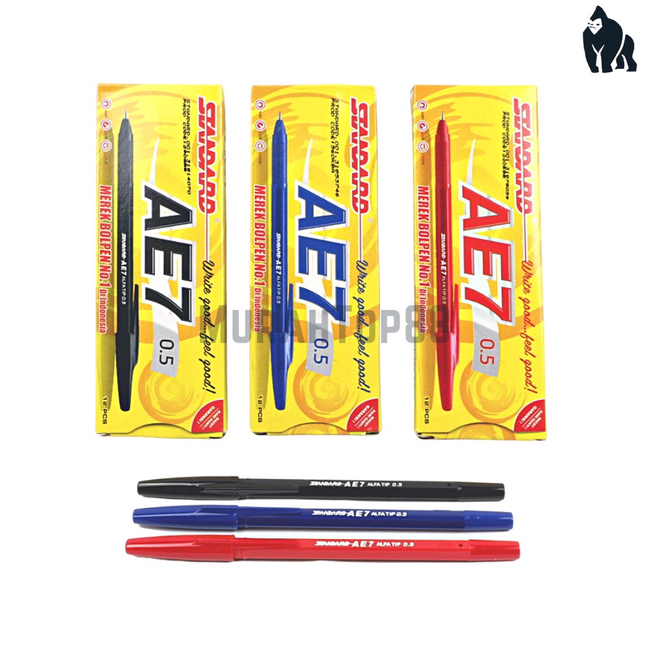 

PRODUCT HOT Pulpen Standard AE7 Ballpoint Bolpen Pen Hitam Biru Merah 1 BOX isi 12 PCS