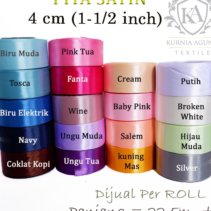 

LANGSUNG BELI GAN Pita Satin 4cm 1 12 Inch 1 Roll Ukuran Besar Warna Pastel Pita Kado Bungkus Hampers Souvenir DIY Panjang 25yard22meter