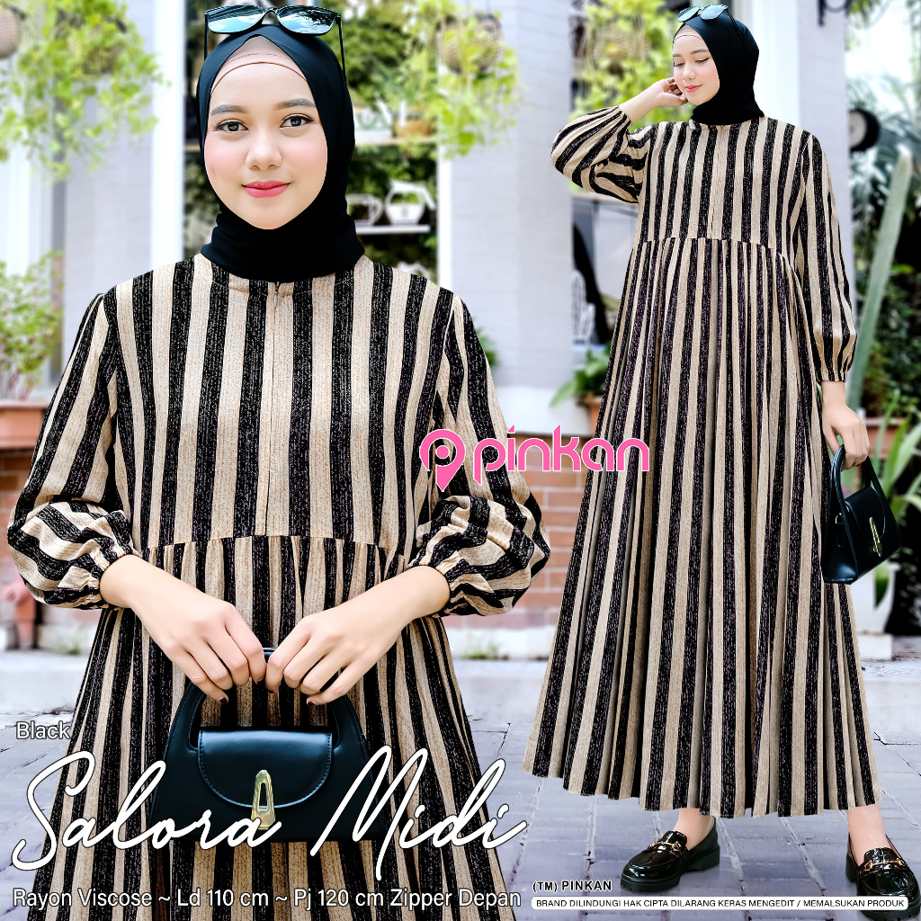 GAMIS VINTAGE GARIS SERI SALORA BAHAN RAYON ORI PINKAN