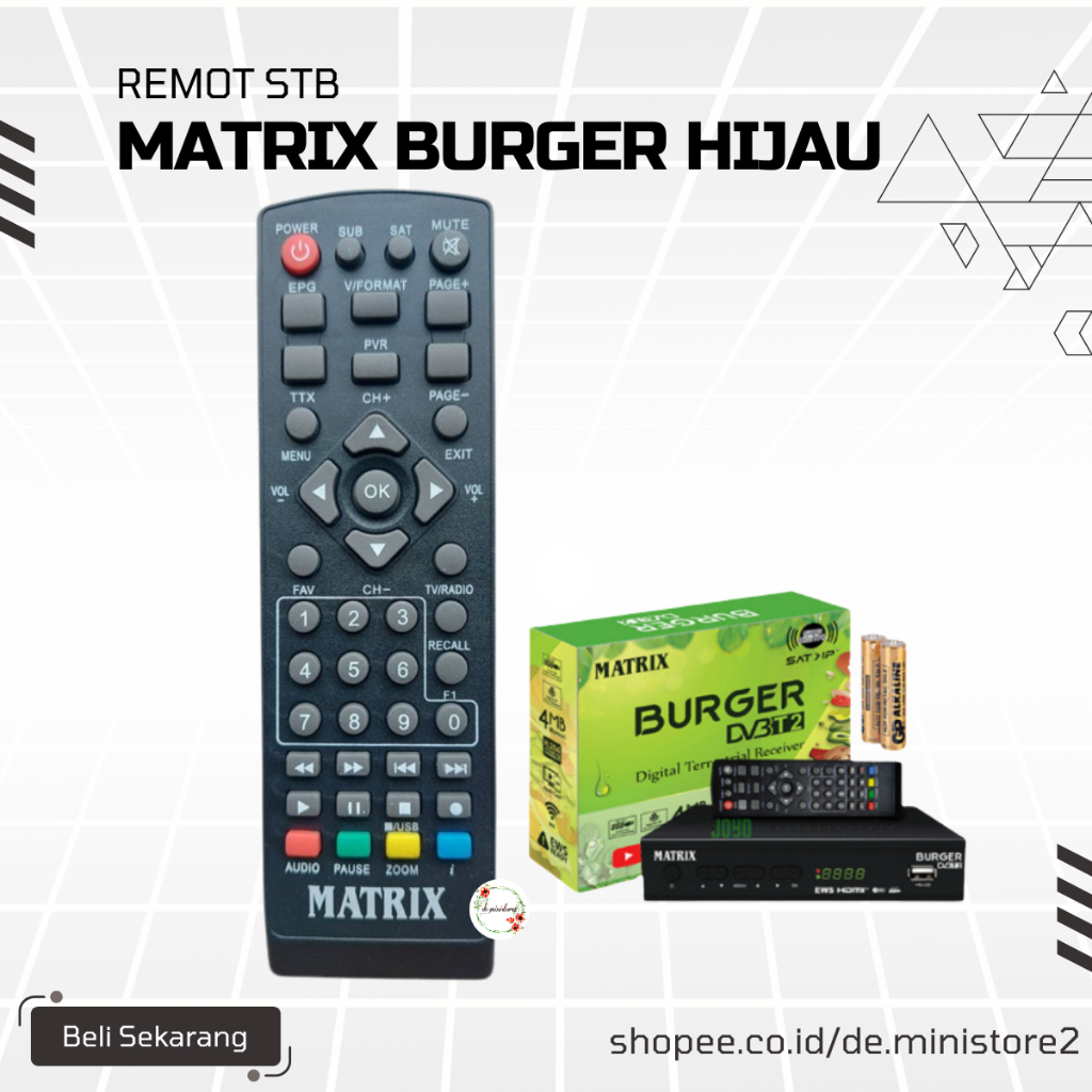 Matrix Remote Remot STB Matrix Burger Hijau/Apple Kuning Remot Kontrol Set Top Box Tanpa Setting