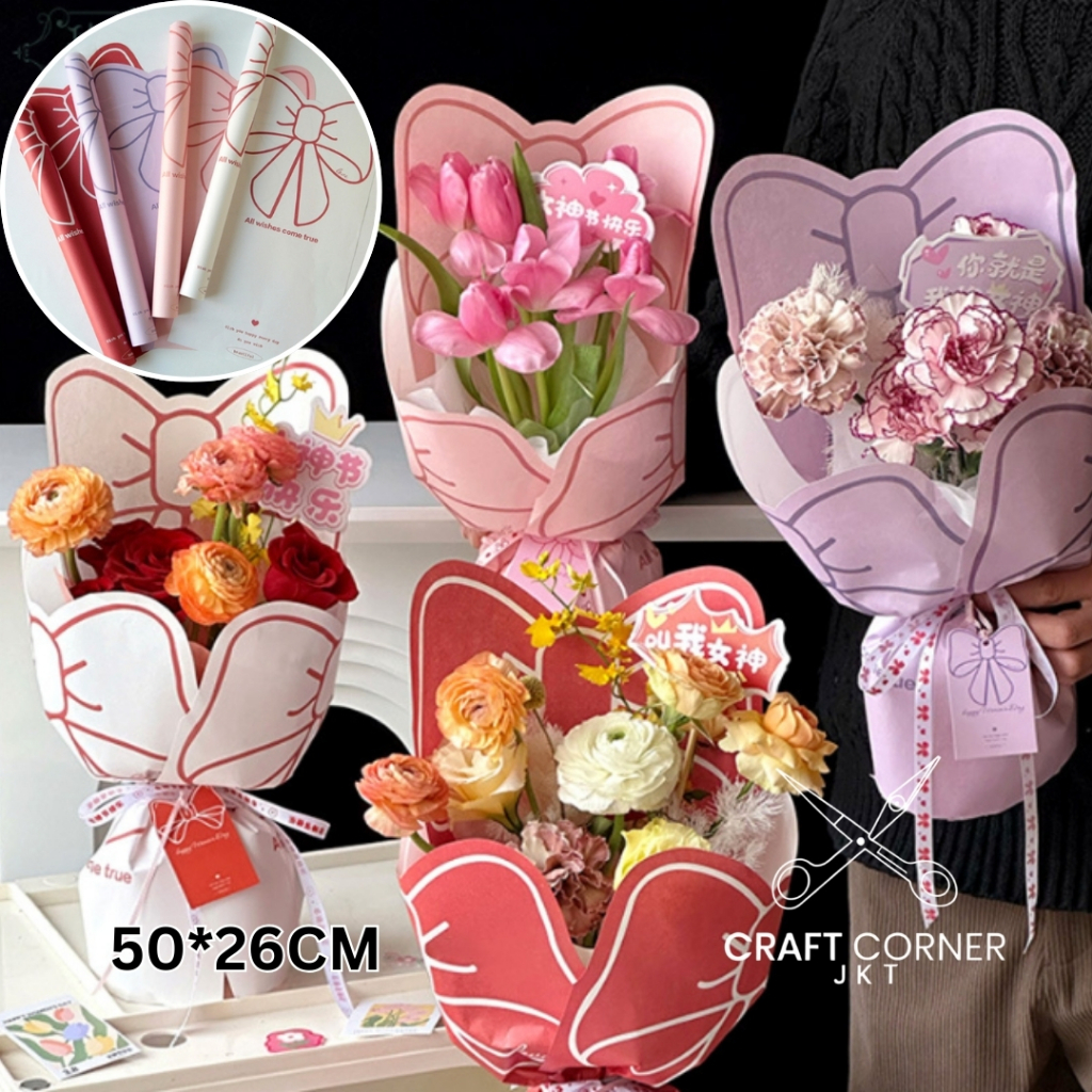 

[5 LBR] Flower Wrapping Pita Kertas Kado Paper Ribbon Pembungkus Bunga 50*26cm