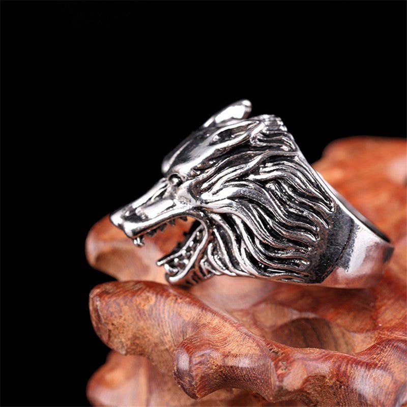 Cincin Punk Pria Kepala Serigala