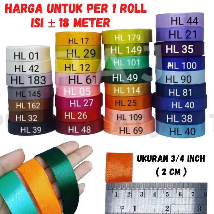

STOCK MASIH BANYAK PITA RIBBON HIAS KADO SATIN SATEN POLOS AKSESORIS BAJU IKAT RAMBUT KECIL 34 INCH 2 CM PER 1 ROLL
