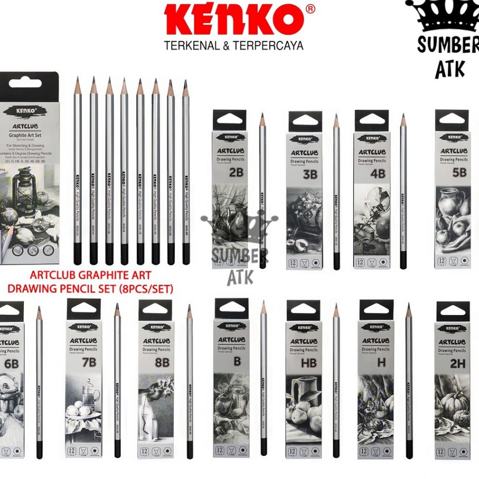 

READY STOK Drawing Pencil Pensil Menggambar ART CLUB KENKO 2B 3B 4B 5B 6B 7B 8B B HB H 2H 88S