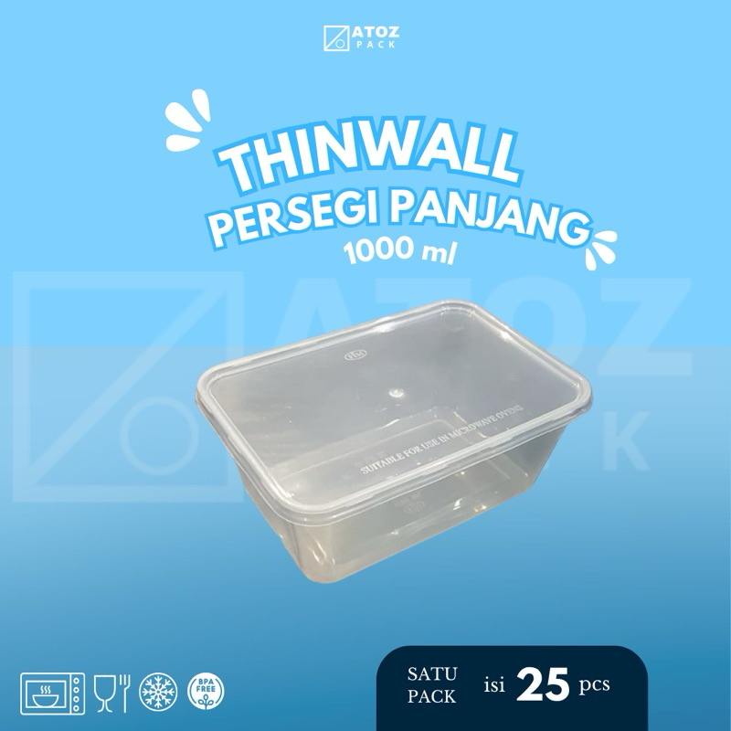 THINWALL 1000 ml RECTANGLE | KOTAK MAKANAN PLASTIK | FOOD CONTAINER BOX 1000 ml