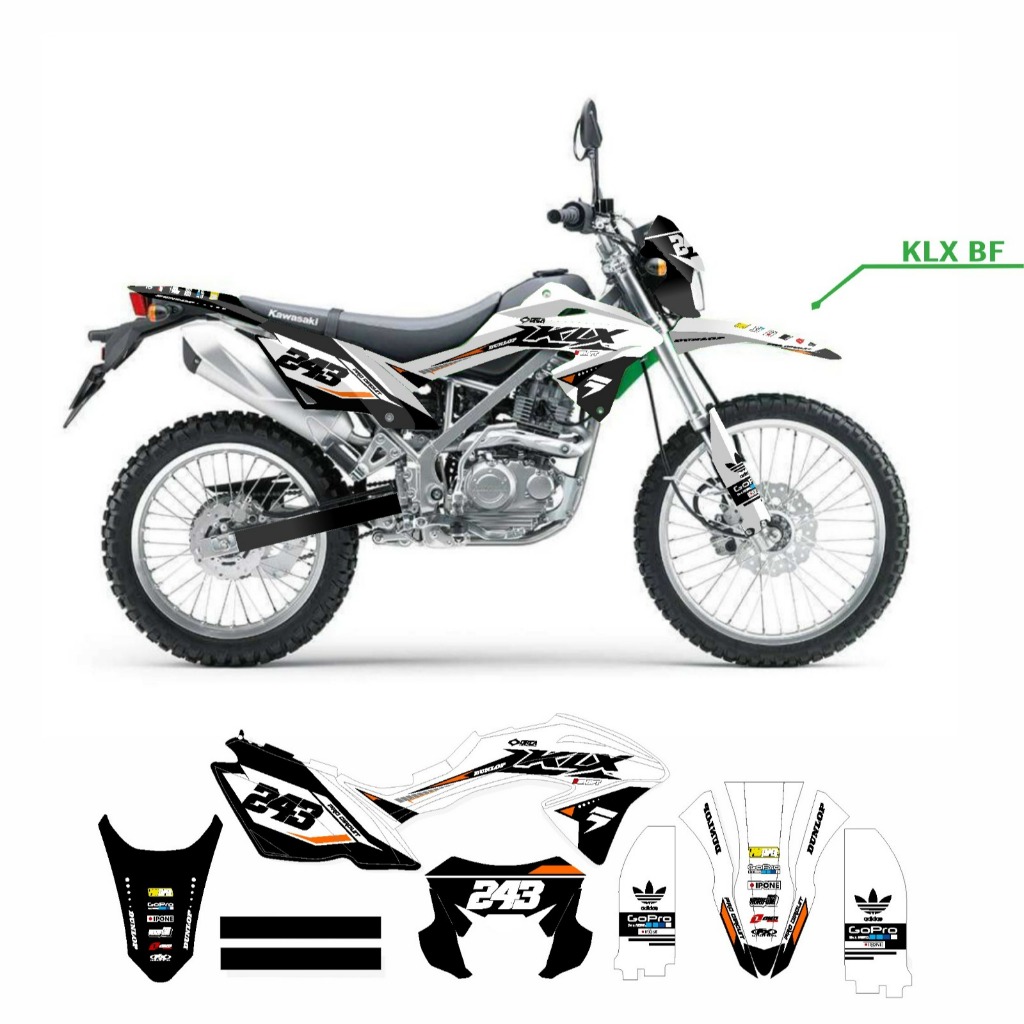 DECAL STIKER MOTOR KLX BF 150 G MOTIF PUTIH HITAM