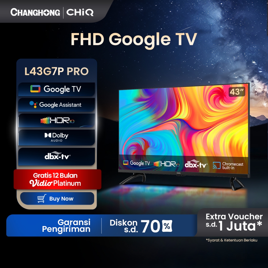 【Google TV】CHiQ 43 inch Smart TV Full HD-HDR10+DBX Dolby Audio Google Assistant  Netflix Youtube Dig