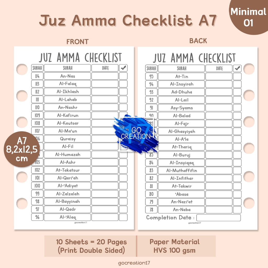 

Buku Planner Refill Kertas Isi Binder Juz Amma Checklist Simple Minimalis A7