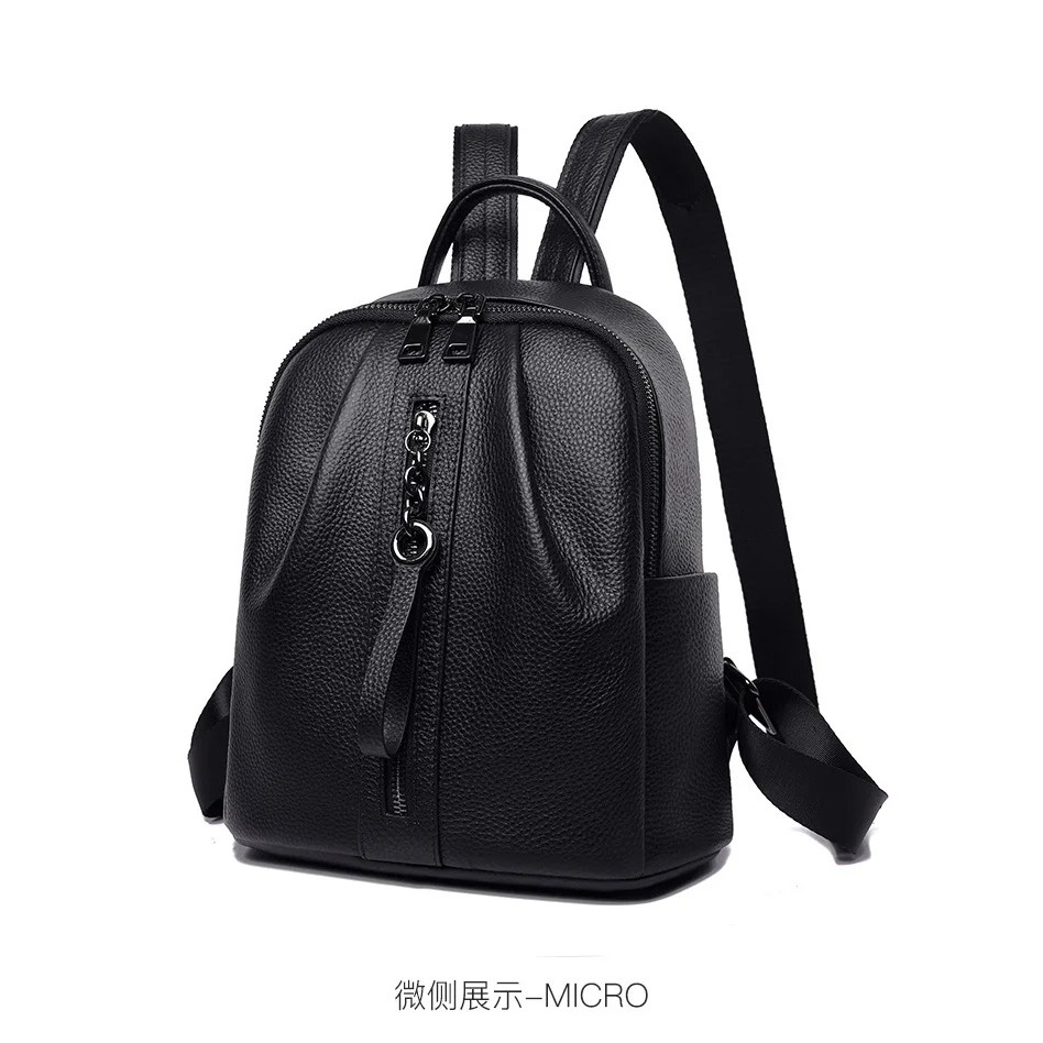 Tas Ransel Wanita Kulit Sapi Asli Premium, hitam