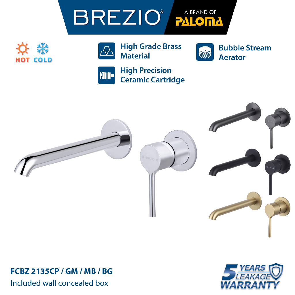 BREZIO Keran Wastafel Tanam Concealed Cuci Tangan Kran Air Panas Dingin Dinding Wall Faucet Basin Mi