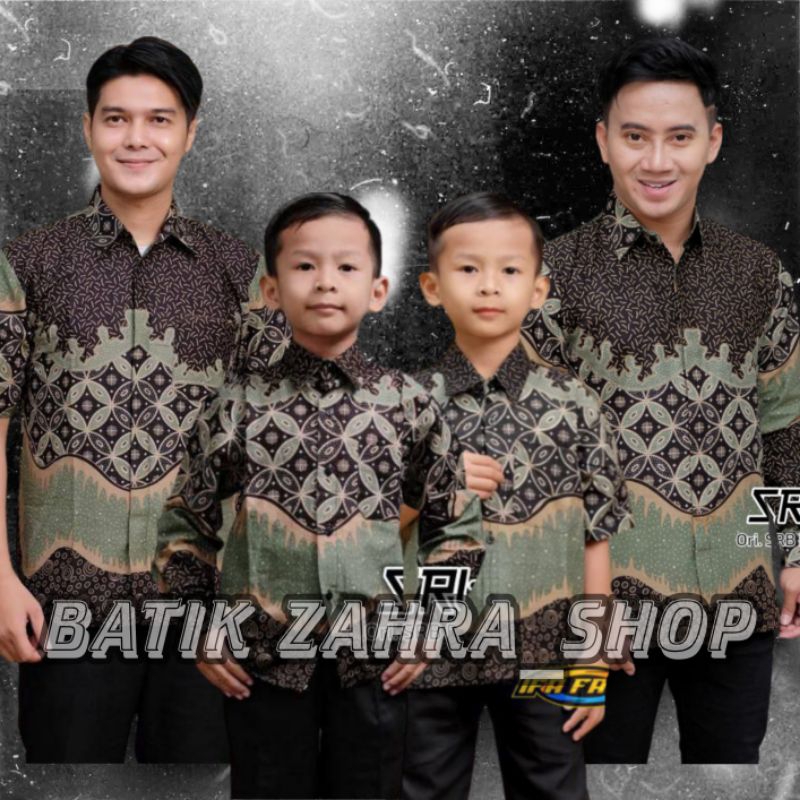 Kemeja Batik Anak Laki-laki Lengan Panjang Couple Batik Ayah dan Anak Cowok Warna Hijau Sage Batik M