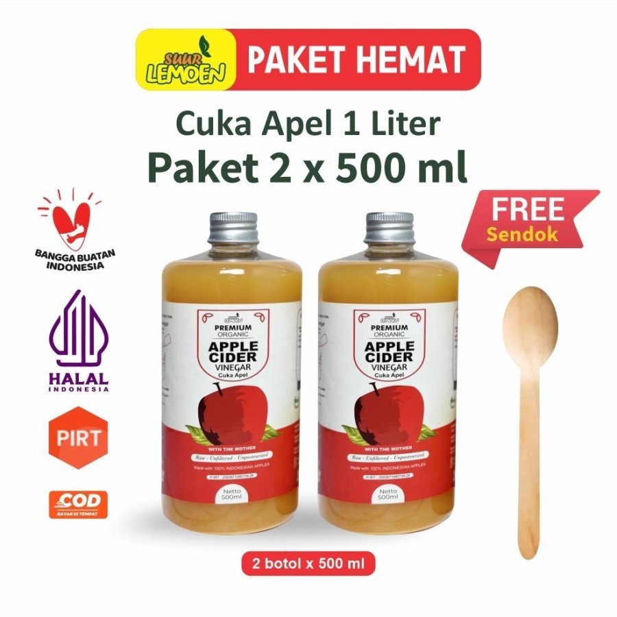 

Suur Lemoen CUKA APEL - Apple Cider Vinegar 500ml X 2 - Premium CUKA APEL Organik With The Mother
