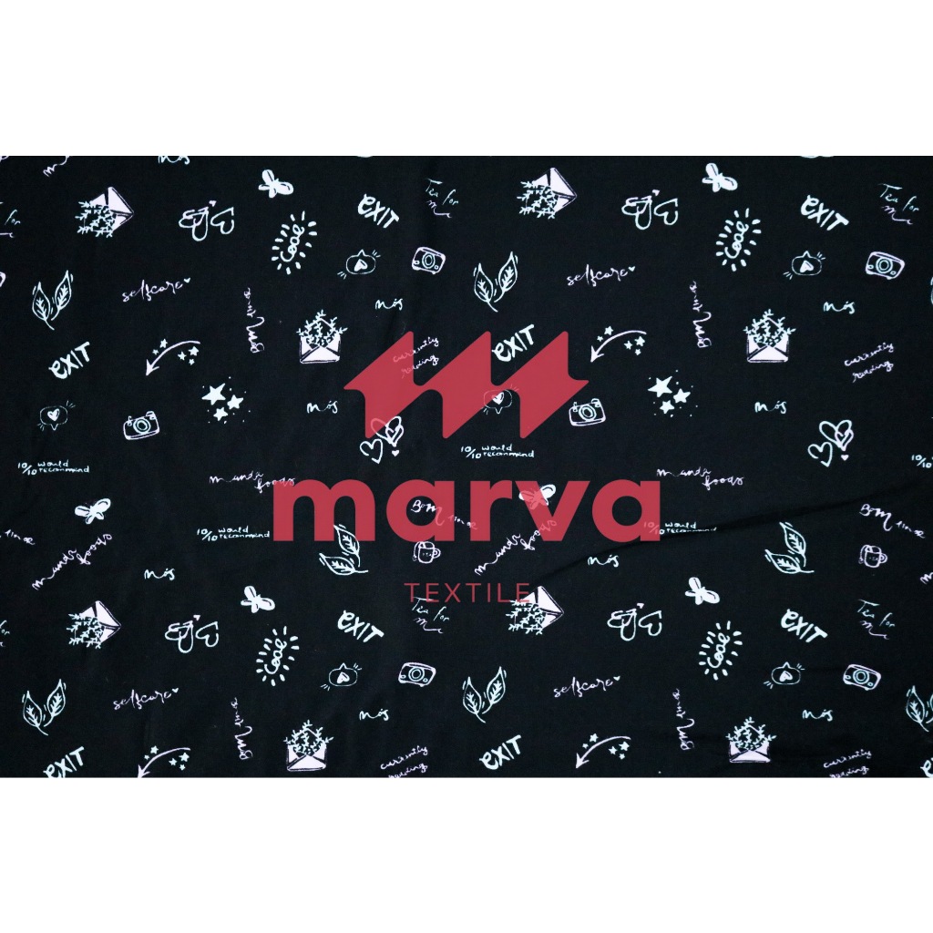 Kain Batik Meteran Premium Bahan RAYON motif gambar lucu warna hitam by Marva textile
